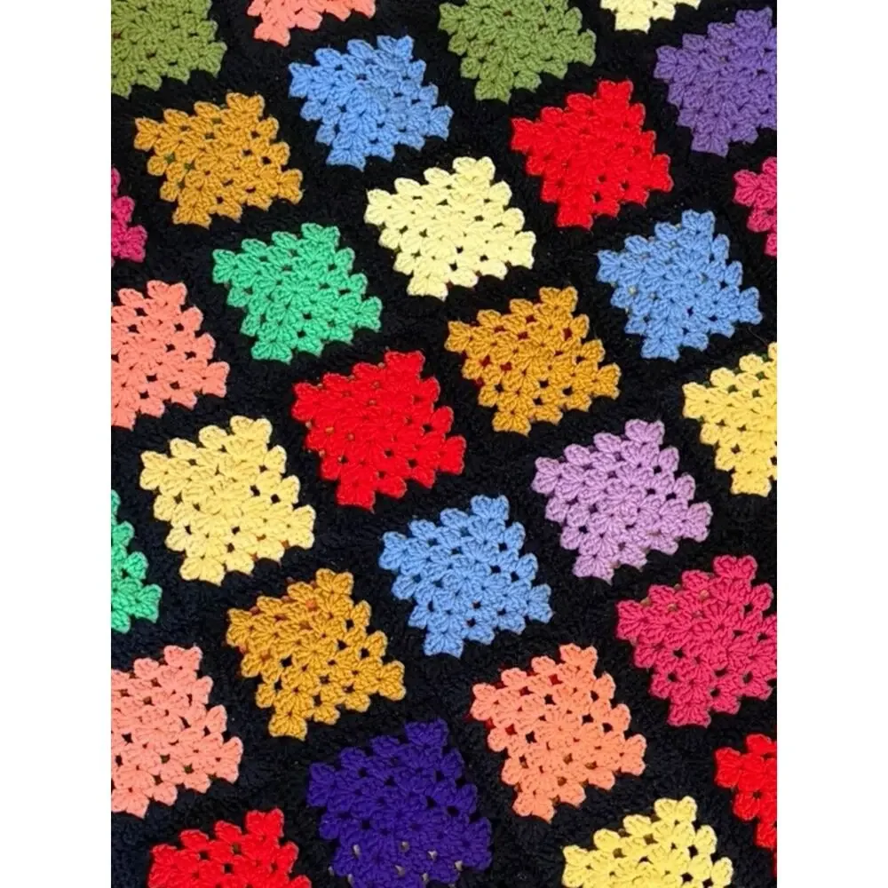 ROSEANNE GRANNY SQUARE AFGHAN Handmade Crochet Blanket Multi Color FAST SHIP